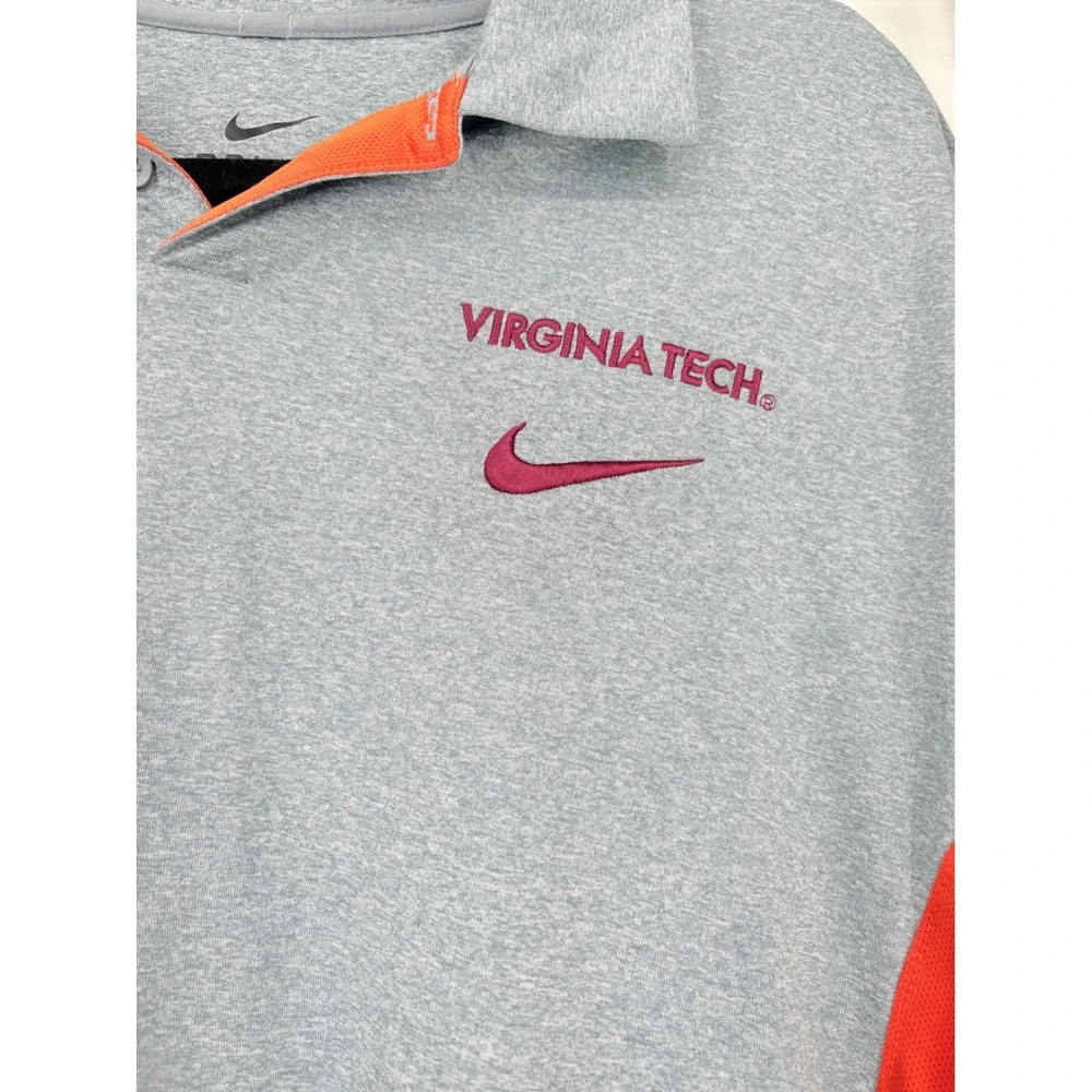 Nike Virginia Tech DriFIT Polo Shirt L Breathable Athletic Gray Orange VT Hokies